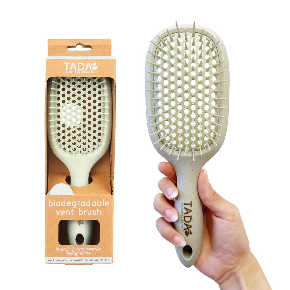 TADA Natural Beauty Hair Brush Detangler for Curly Thick Wavy and Thin Hair - Ventilation Holes for Quick Drying and Styling Detangler Brush for Women Men Kids (4 Colors) (Green)