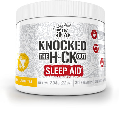 5% Nutrition Rich Piana Knocked Out Natural Sleep Aid | Post-Workout Recovery & Deep Sleep Supplement | GABA Melatonin Chamomile Tyrosine 5-HTP & More | 6.3 oz 30 Servings (Honey Lemon Tea)