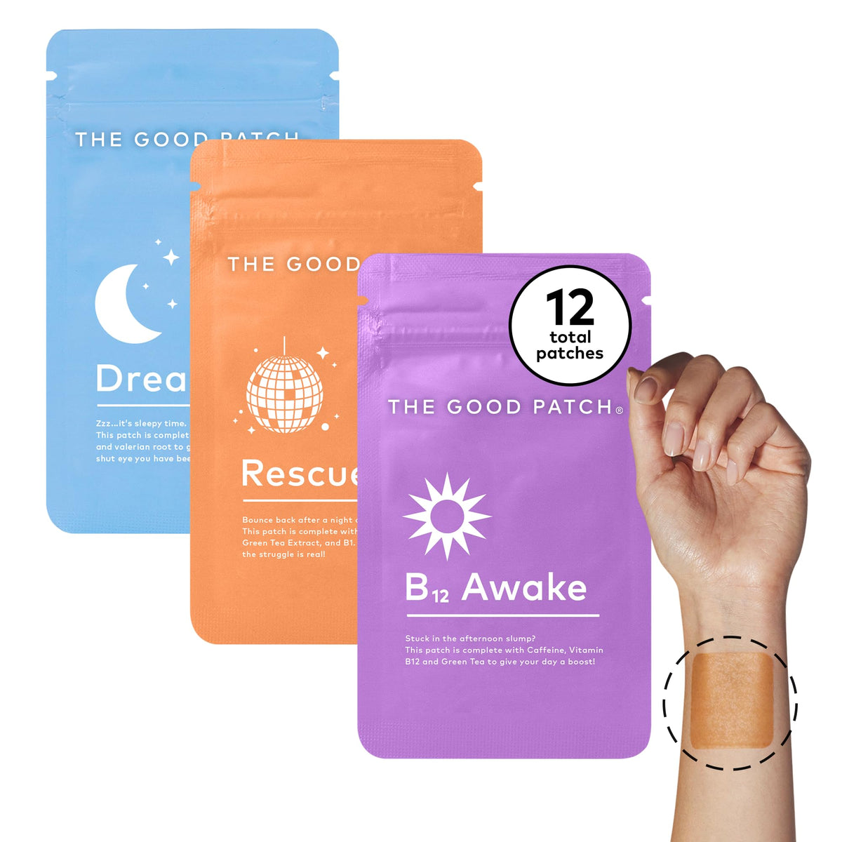 LA MEND The Good Patch Get Balance Mixed Bundle - Vitamin B12 Awake Recovery and Sleep Patches - Sustained Release Plant Powered Adhesive Patches for Adults (12 Total Patches)