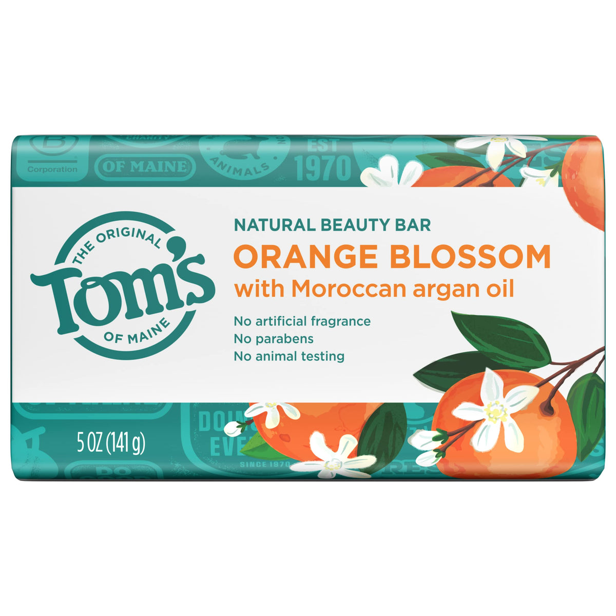 Toms of Maine Natural Beauty Bar Soap Orange Blossom With Moroccan Argan Oil 5 oz.