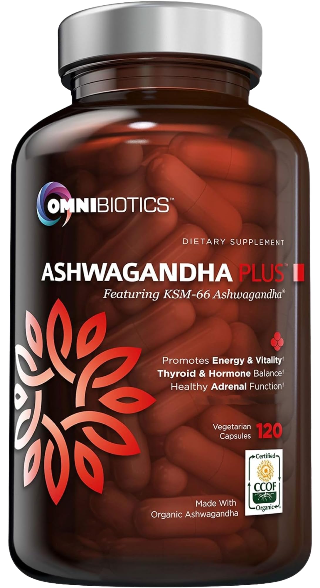 Ashwagandha Root Supplements - 120 Organic Vegan Capsules with KSM-66 Ashwagandha Extract - Premium Ashwagandha Extra Strength Formula for Stress Support - Organic Ashwagandha Supplements 1300mg