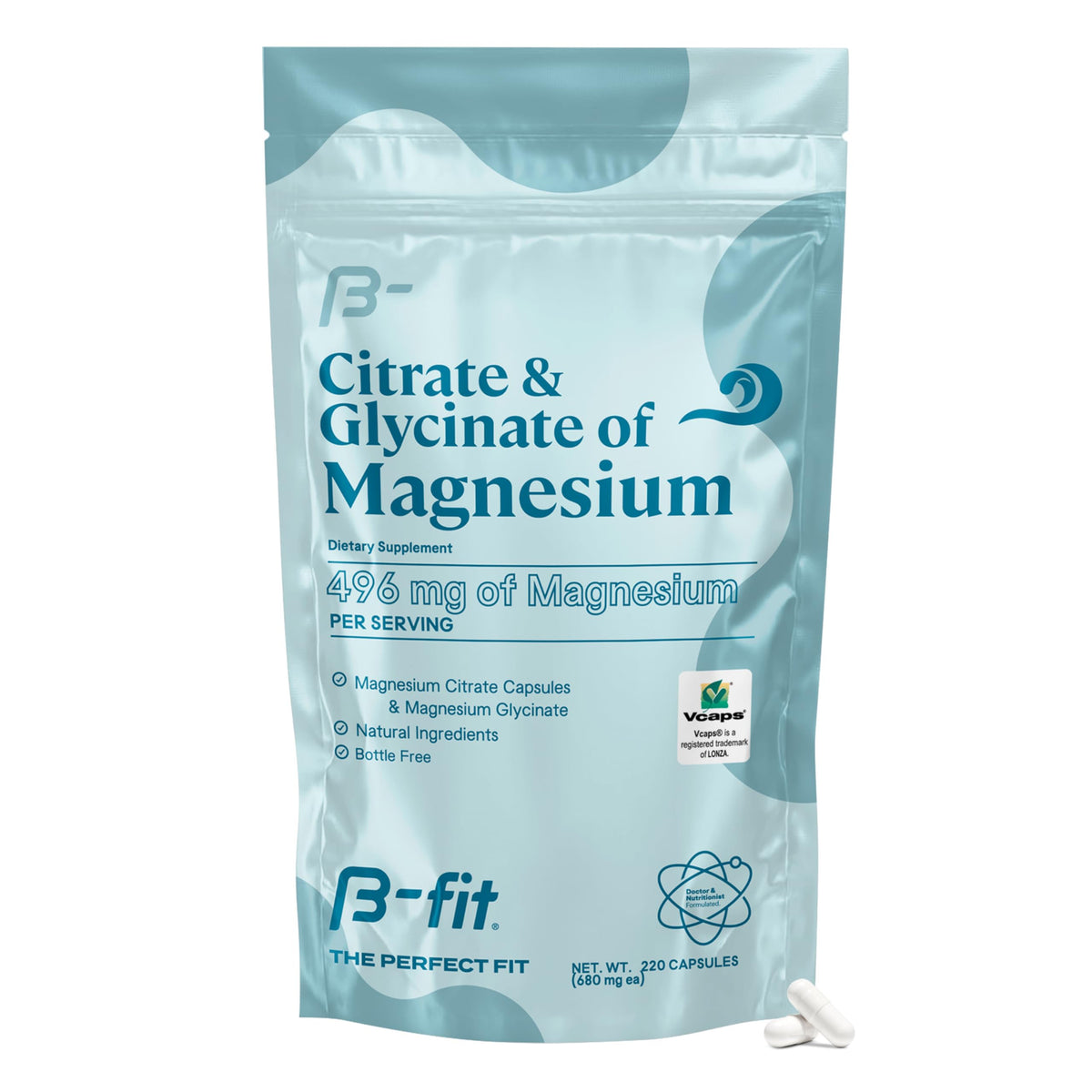 B-FIT B Magnesium Glycinate & Citrate - 220 Capsules - Magnesium Supplement - 496 mg Elemental Magnesium - Supports Sleep and Muscle Recovery - Vegan - High Absorption Formula - 2 Month Supply