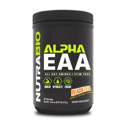 NutraBio Alpha EAA Hydration and Recovery Supplement - Full Spectrum EAA BCAA Matrix with Electrolytes Nootropics Coconut Water - Recovery Energy Focus and Hydration Supplement - Peach Tea