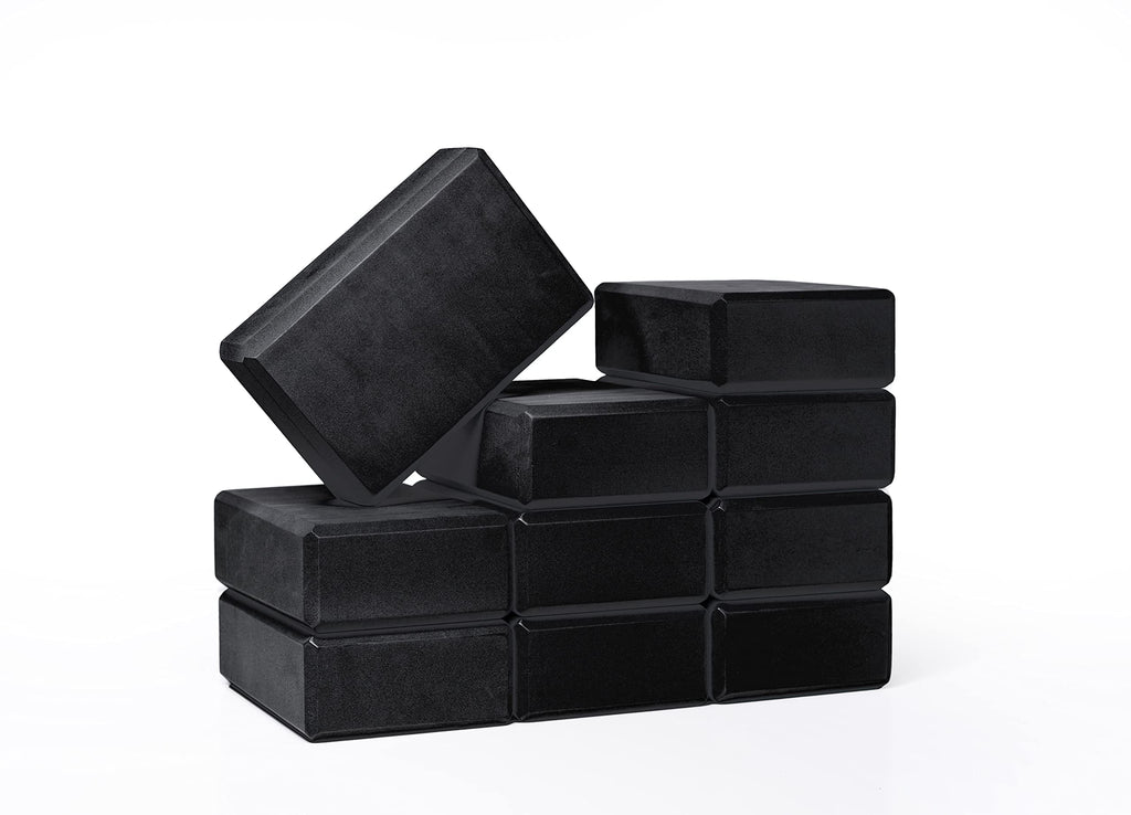 Hello Fit 3" Yoga Block 10 Pack Bulk EVA Foam Yoga Blocks Firm and Supportive Yoga Brick for Schools and Studios Balance Foam for Stretching Pilates and Workout 3" x 6" x 9" Black