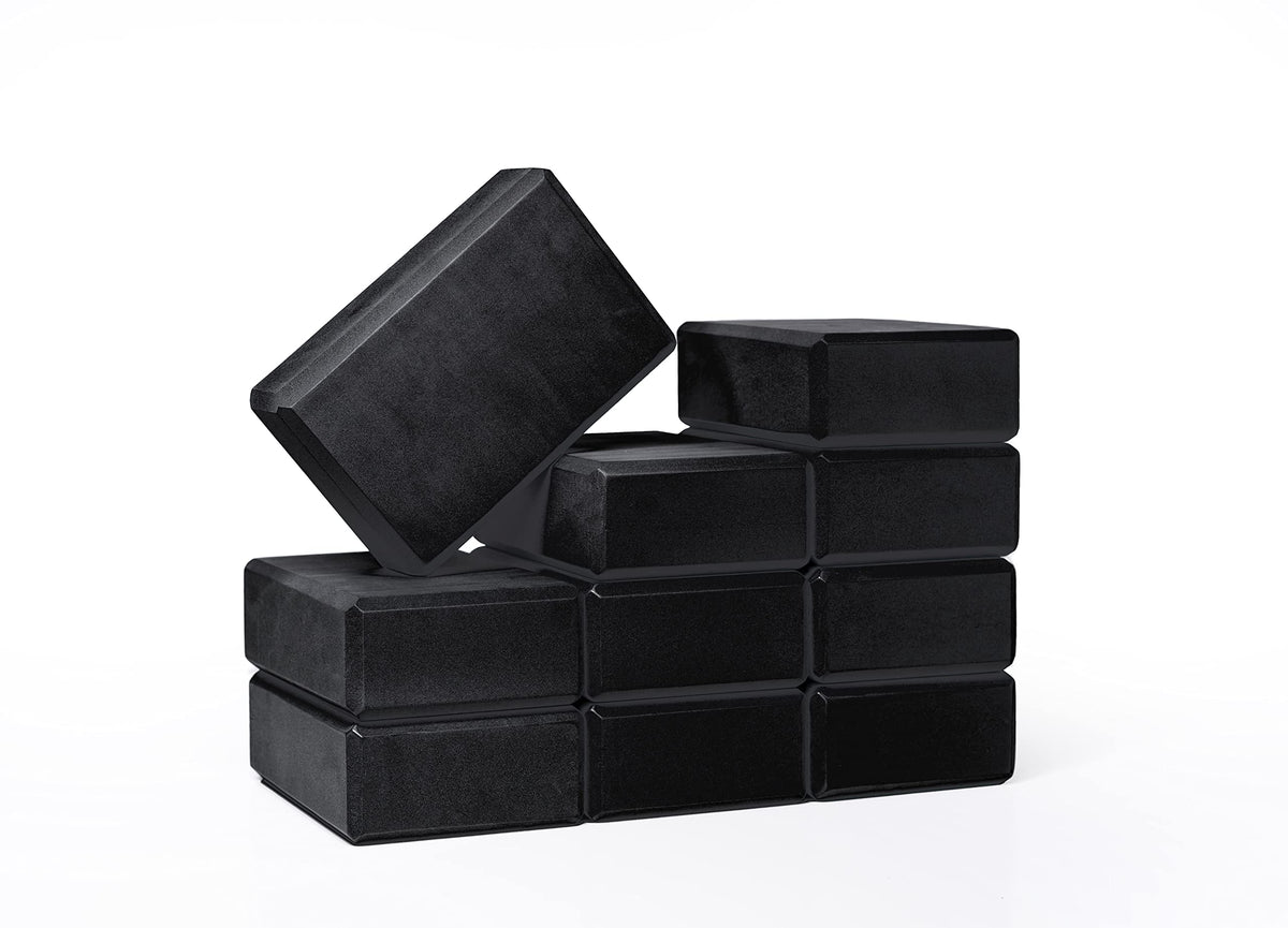 Hello Fit 3" Yoga Block 10 Pack Bulk EVA Foam Yoga Blocks Firm and Supportive Yoga Brick for Schools and Studios Balance Foam for Stretching Pilates and Workout 3" x 6" x 9" Black